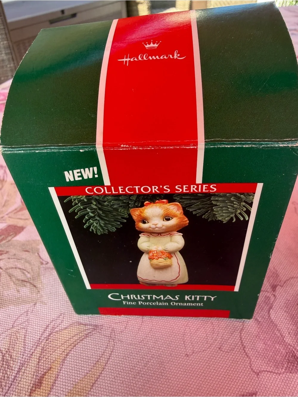 Hallmark Christmas Kitty Ornament - White, Red, Green, Orange